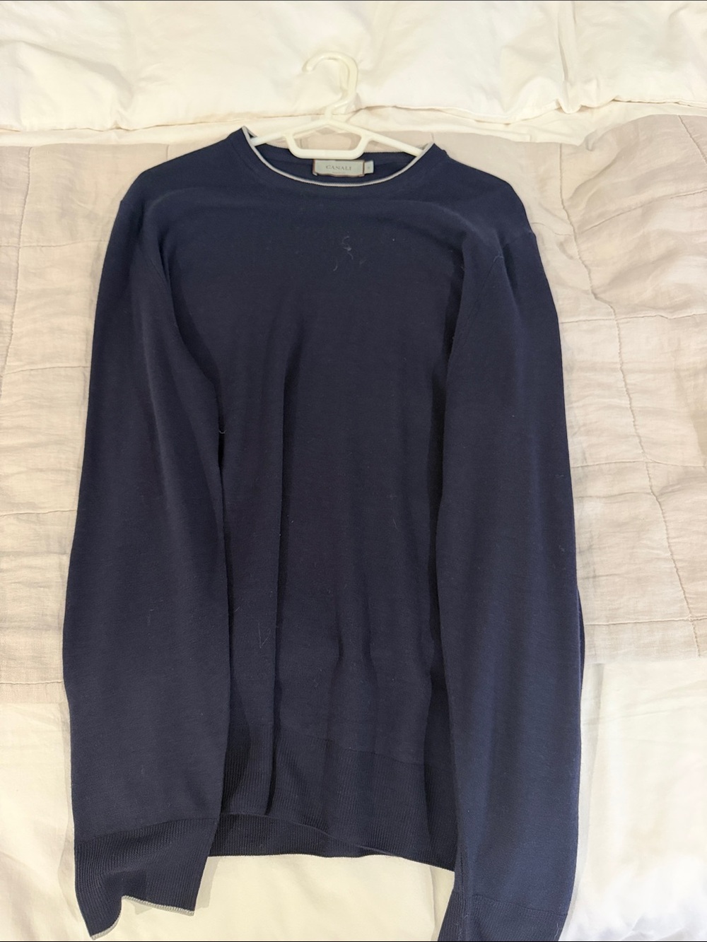 Canali Men's Luxury Crewneck Knit Sweater Navy Blue Size 52